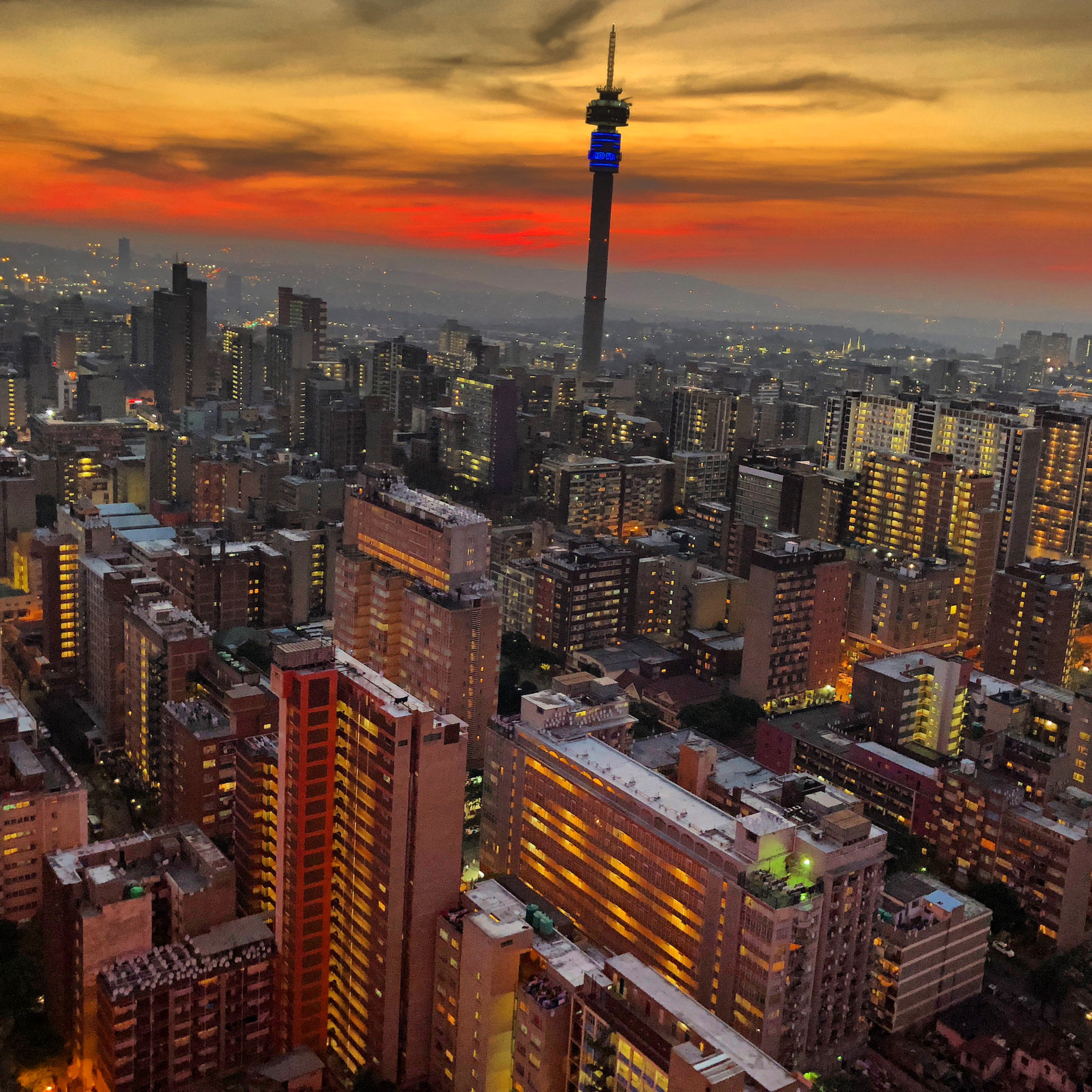 Johannesburg skyline at sunset, original photograph